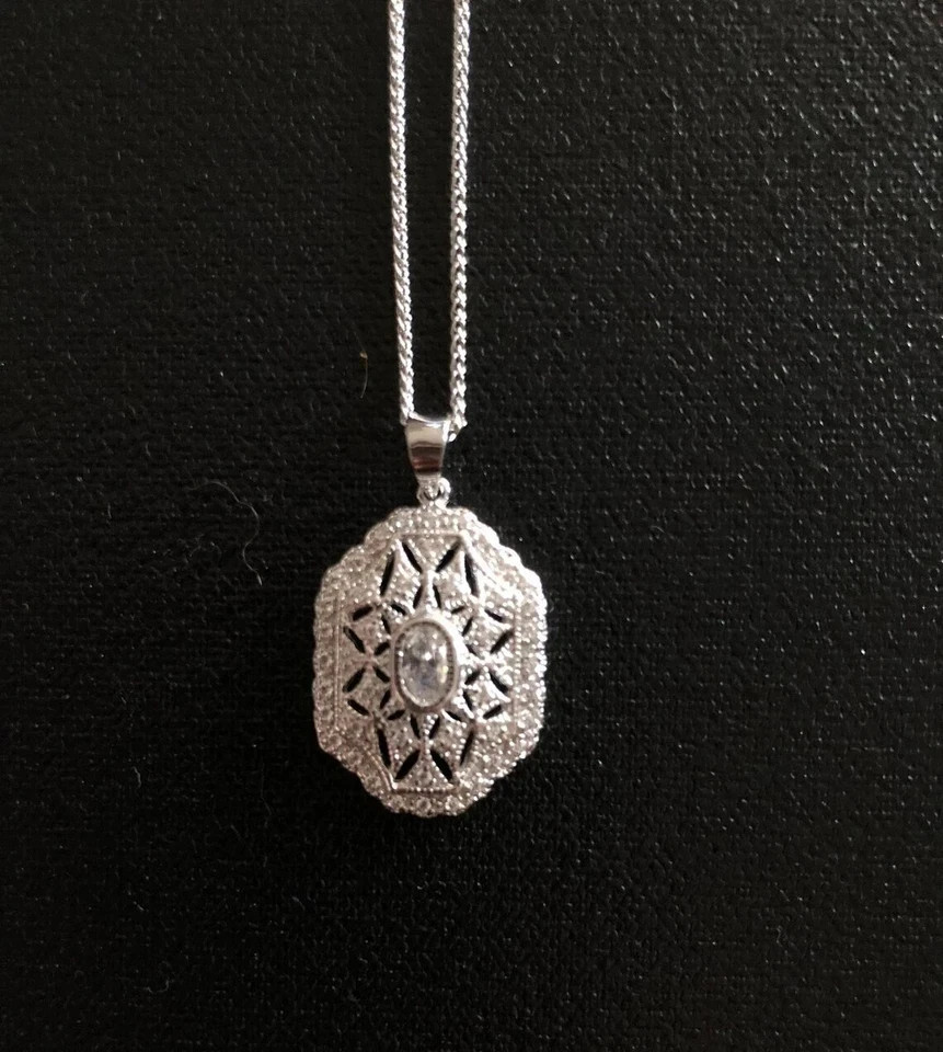 2Ct Art Deco Style Lab-Created Diamond Engagement Gift 14K White Gold FN Pendant