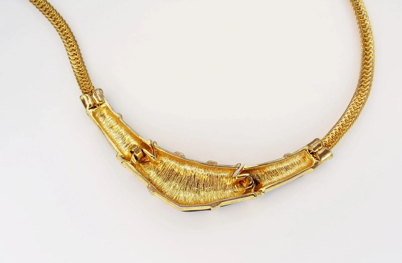 Vintage Gold & Black Enamel Hinged Bib Choker Necklace, Gift for Her, Jewelry