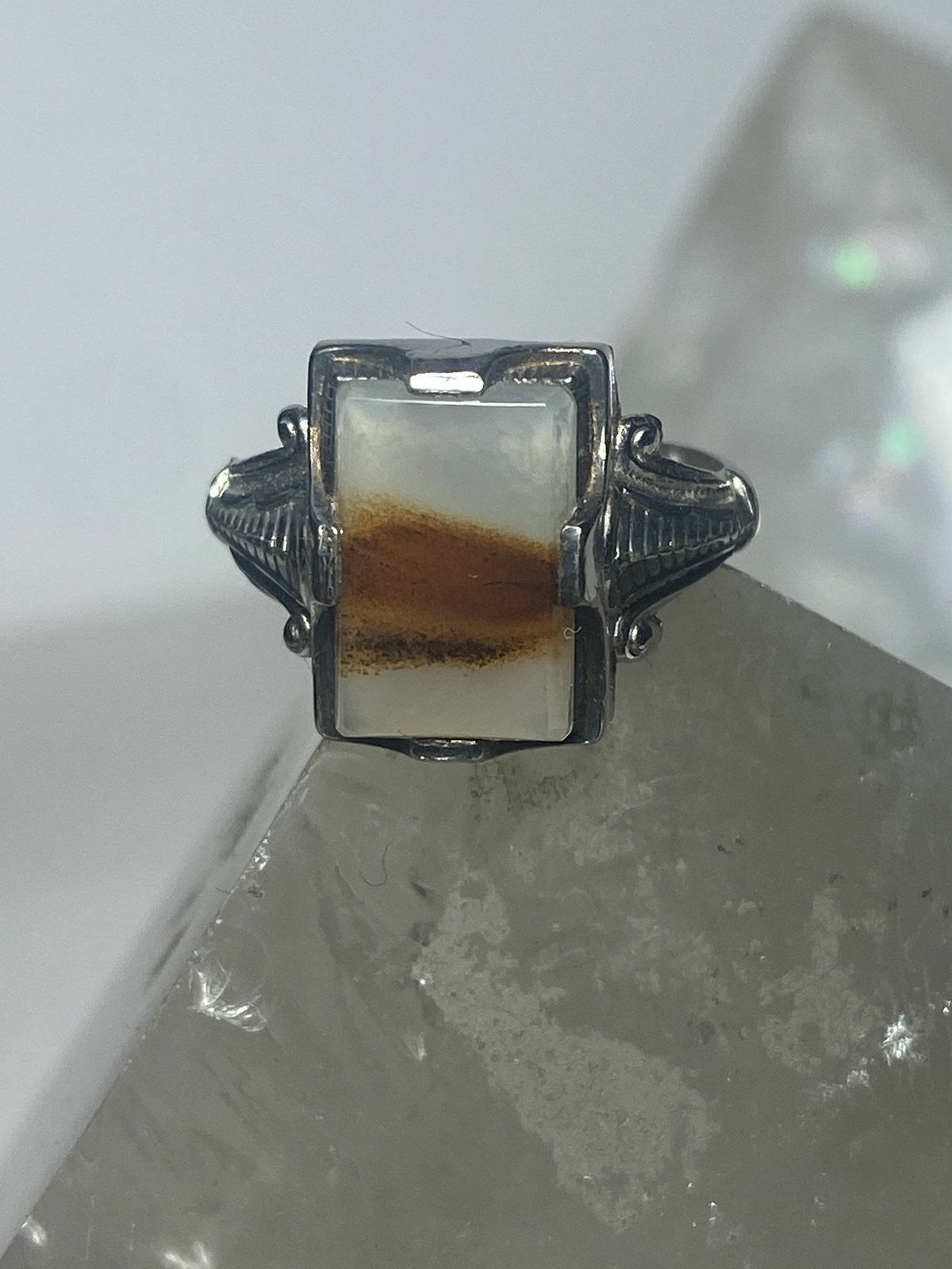 Agate ring Art Deco sterling silver women