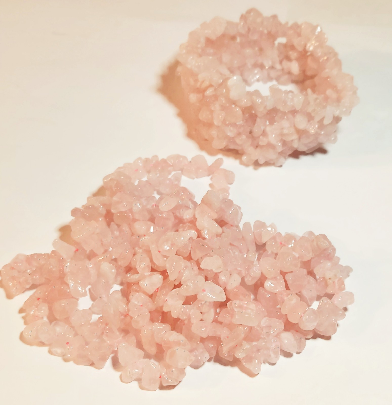 Vintage Rose Quartz Chip Necklace 56″ & Stretch Bracelet