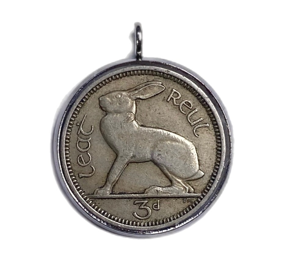 Bunny Rabbit Coin Pendant Animal Charm Ireland Lucky Animal Silver Retro Vintage