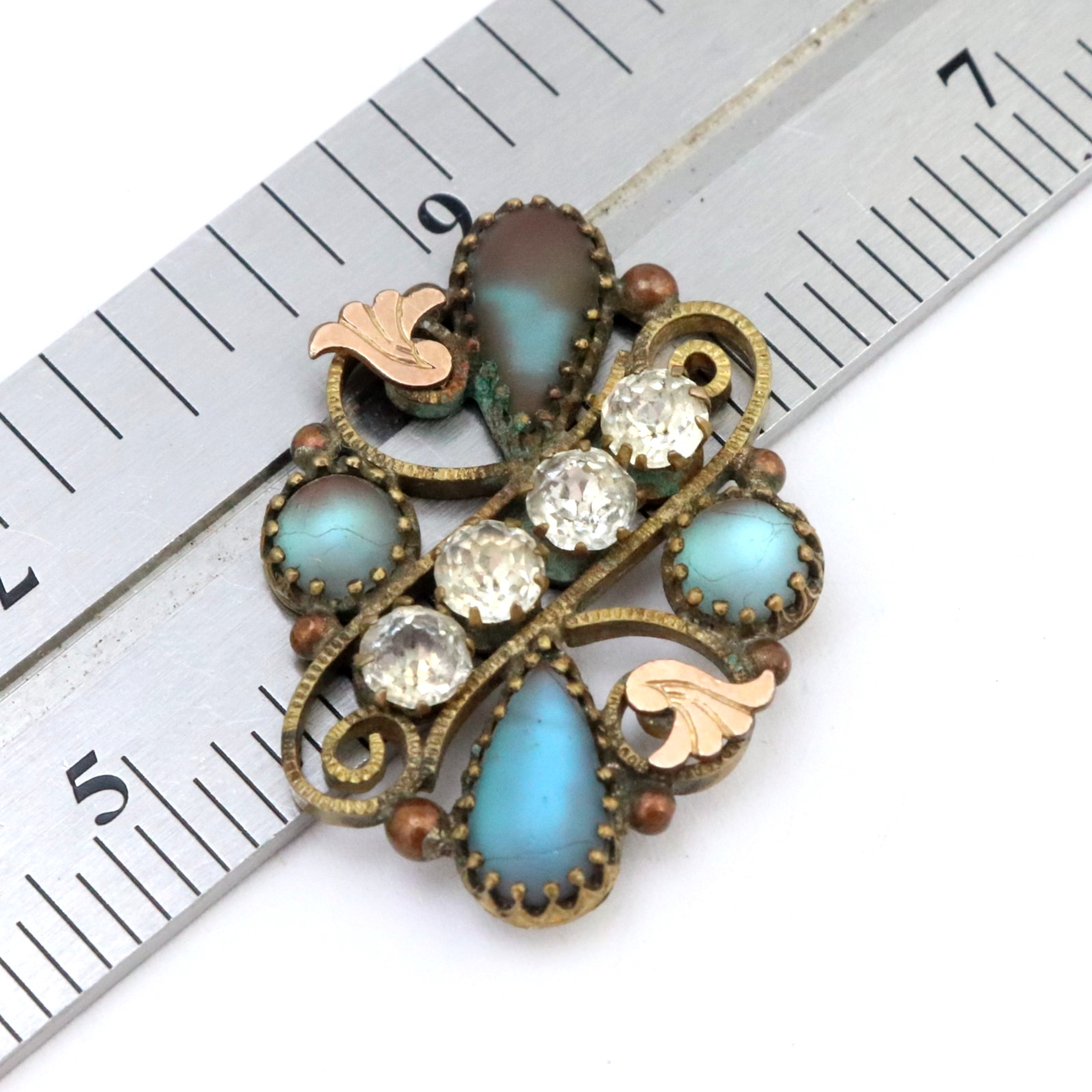 Vintage Antique Gold Filled Sapphiret Crystal Rhinestone Pendant 4 Necklace