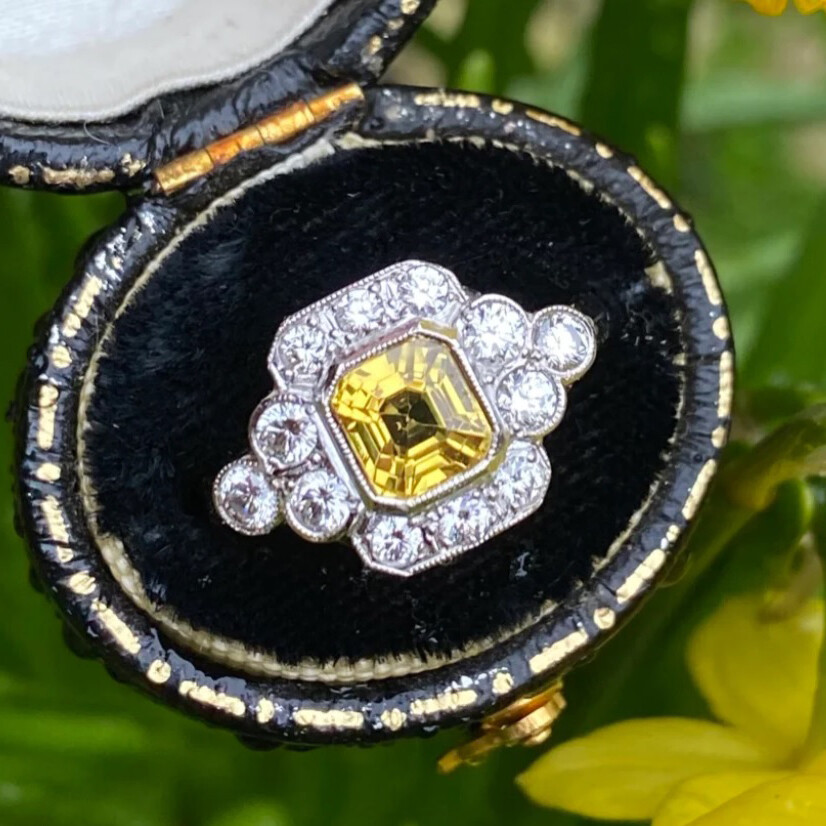 2.50 Ctw Yellow Asscher Cut CZ Art Deco Style Engagement Wedding 925 Silver Ring