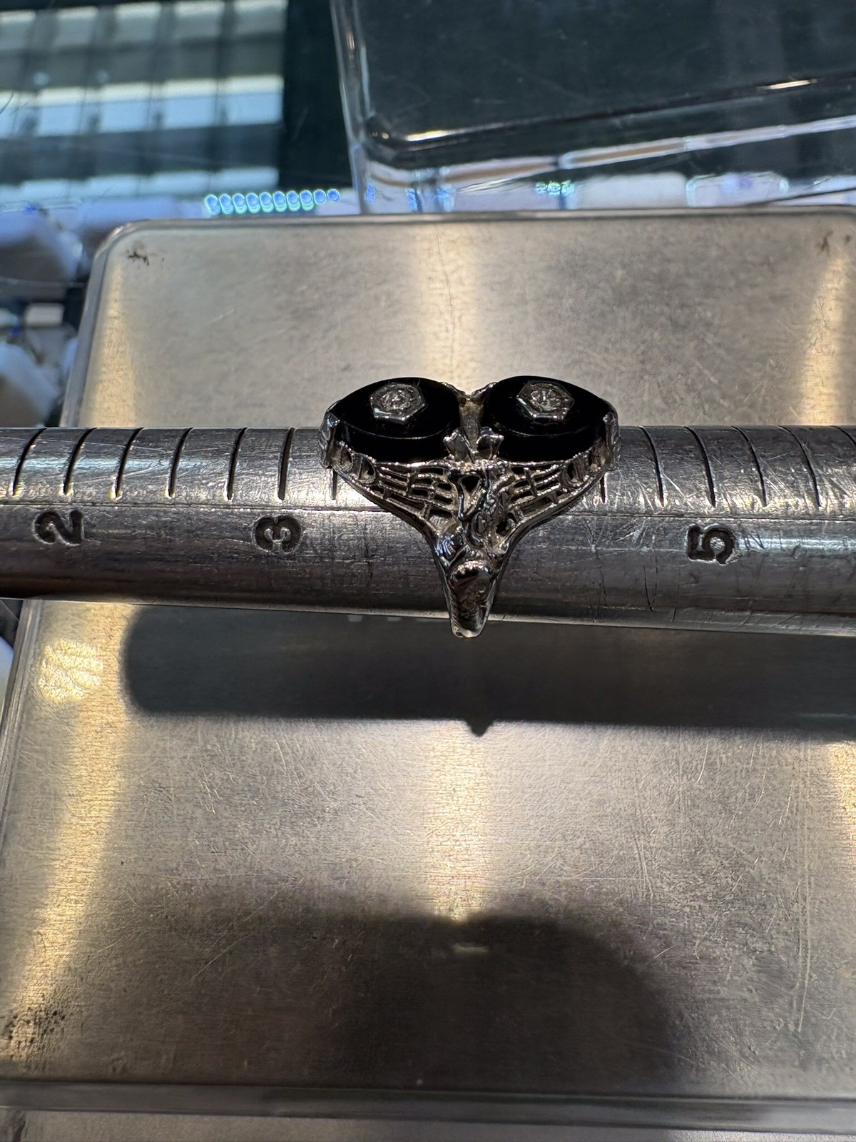 14k White Gold Ring, Size 4, With Single Cut Two Diamonds, 3.5g