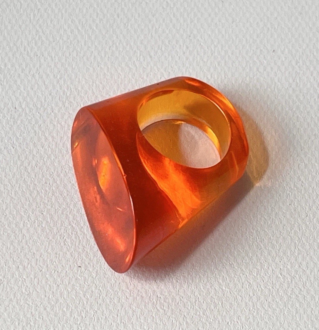 Vintage Lucite Ring Size 5.5 Oval Slanted Modern Chunky Statement Acrylic Orange