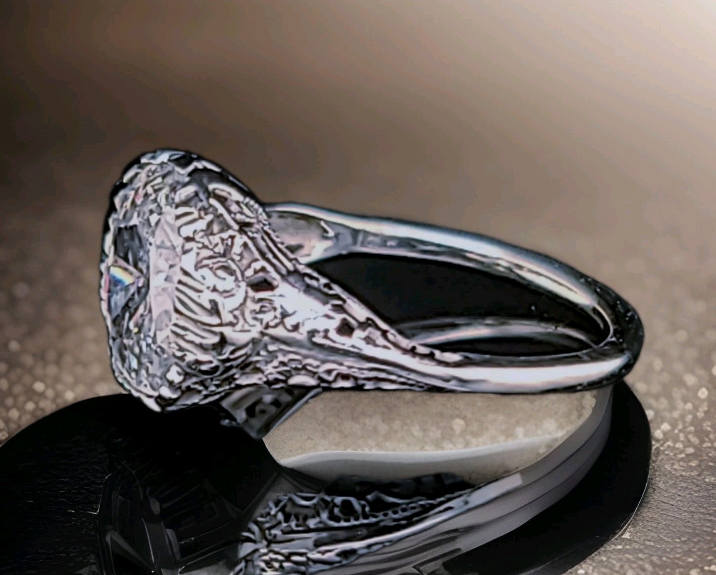 18k white gold Vintage filigree Engagement ring 2.64ct. Natural Cushion Diamond