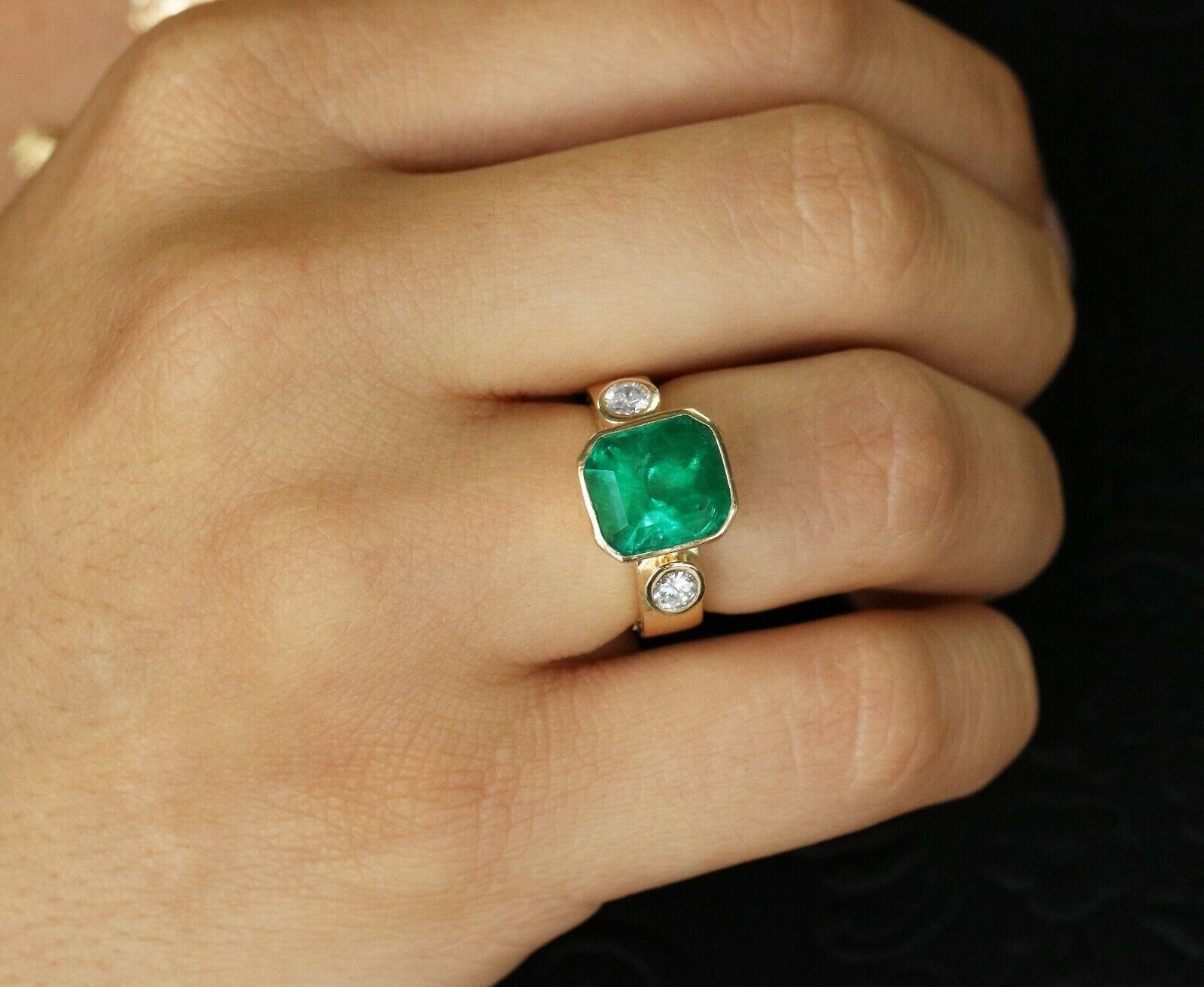 Art Deco 4.60 Ct Natural Green Emerald Vintage Style Ring 14K Yellow Gold Over