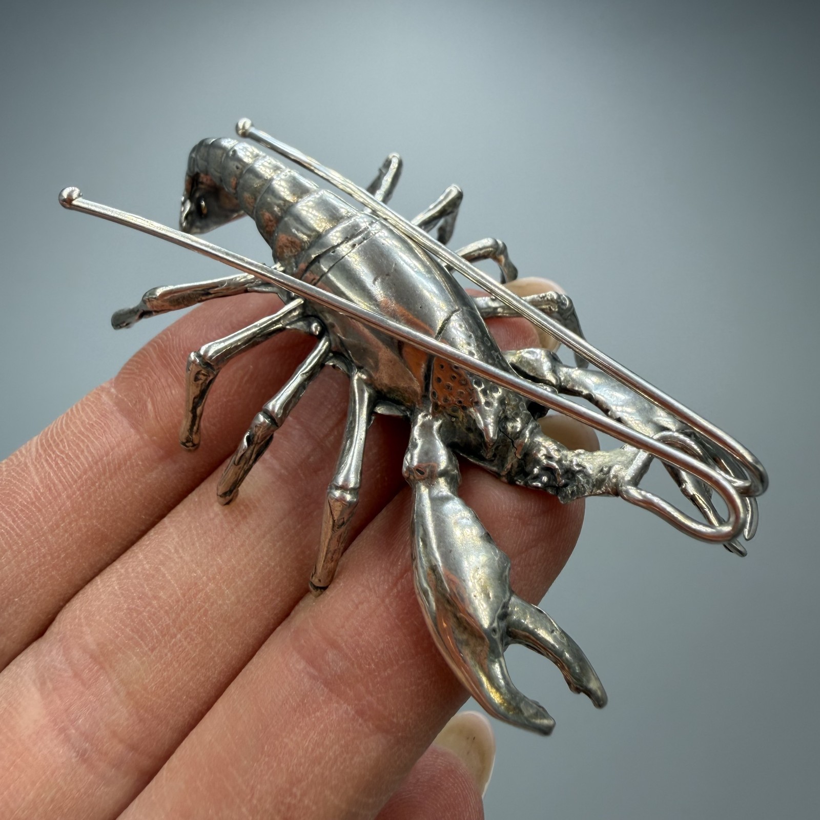 Vintage Italian 800 Silver Lobster Figurine Miniature Collectible Statue
