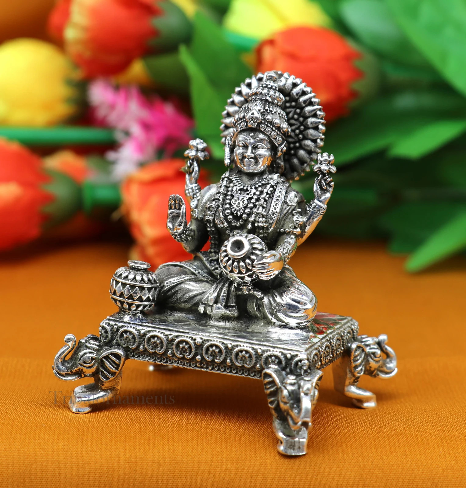 925 sterling silver Goddess Lakshmi sculpture figurine, puja article art226