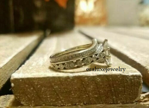 Marquise Cut Lab Created Diamond 14k White Gold Finish Wedding Bridal Ring Set