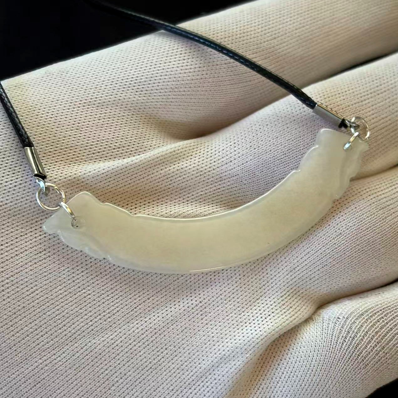 Natural White Jade Jadeite Pendant Necklace 20 inch, 60x10x2 mm