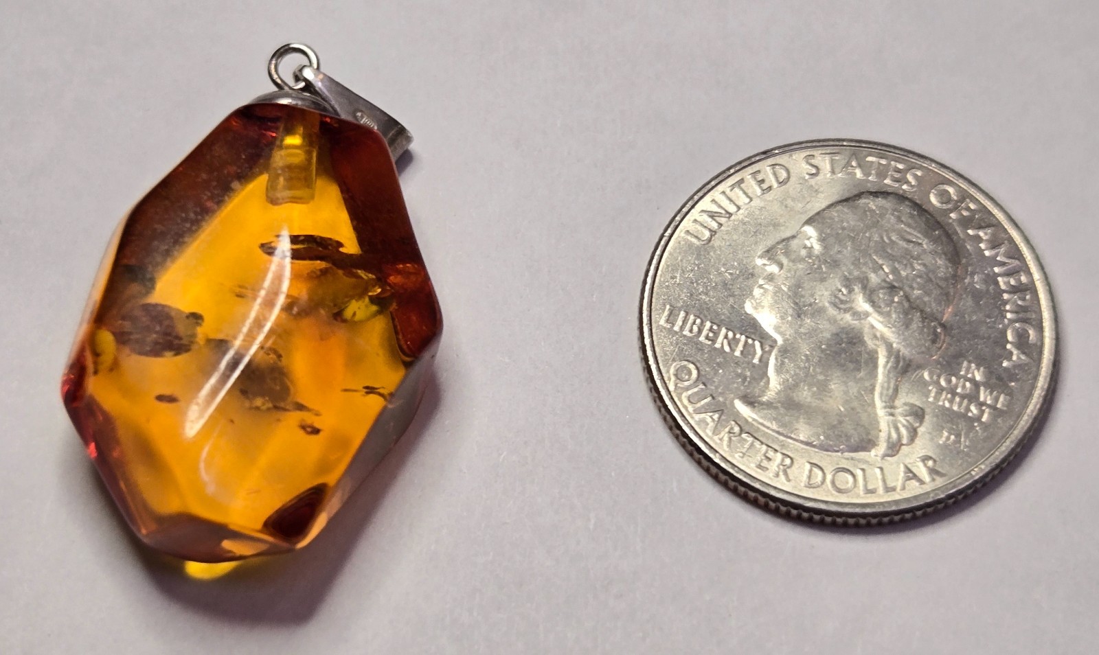 Vintage Brown Natural Amber Pendant from Latvia, Sterling Silver