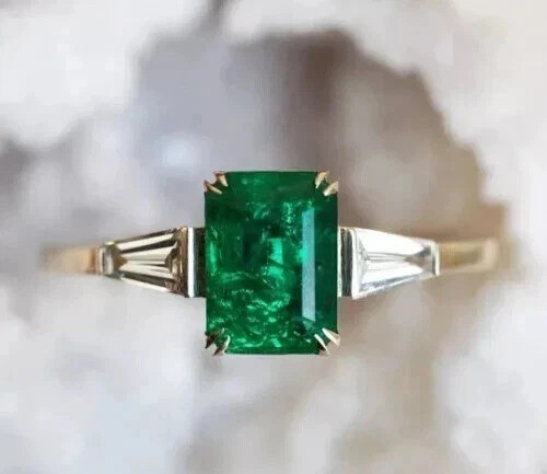 2.45Ct Art Deco Style Lab Created Green Emerald Wedding 925 Silver Wedding Ring