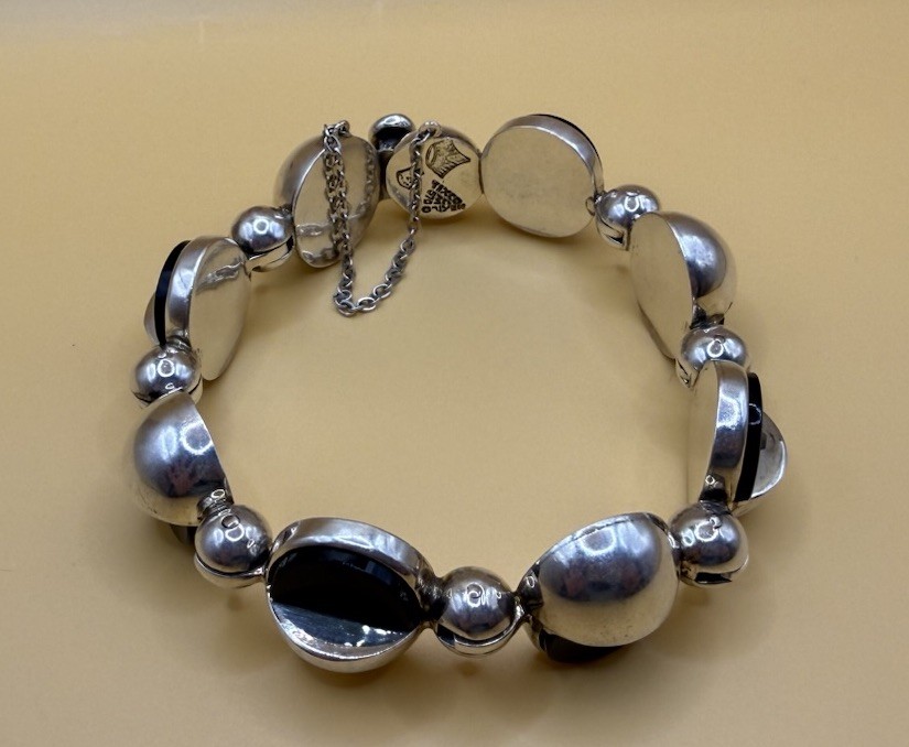 Antonio Pineda 970 Silver Black Onyx Modernist Bracelet Taxco – Eagle 21 – 74.8g