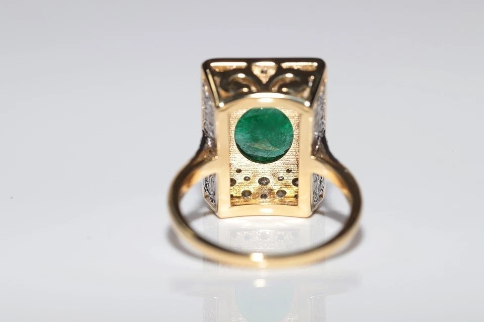 Art Deco Style 3.1Ct Lab Created Emerald & Diamond Anniversary 14K Gold FN Ring