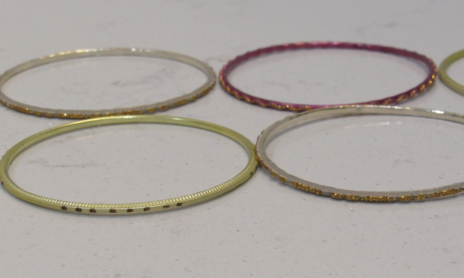 Lot of 6 Bangle Bracelets Gold Tone Stackable Boho Retro Multi Color Bollywood