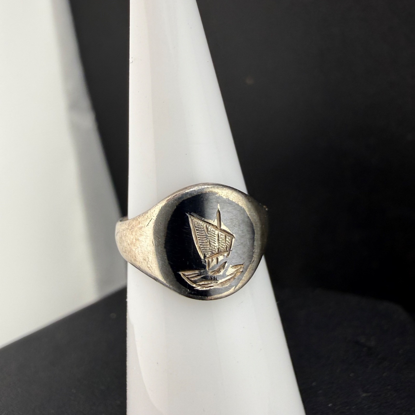 Vintage Signet Ring Sailing Silver Tone Ship Ocean Size 3 Untested