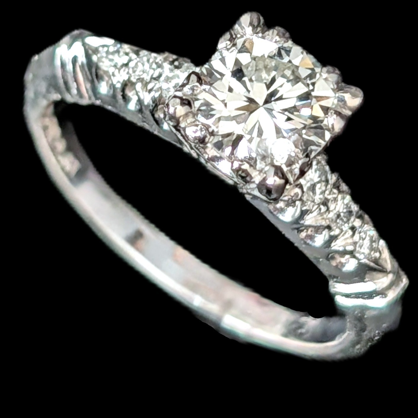 1950s Vintage Old GIA Cert. 0.96ct Diamond Platinum Engagement Ring Estate Gift