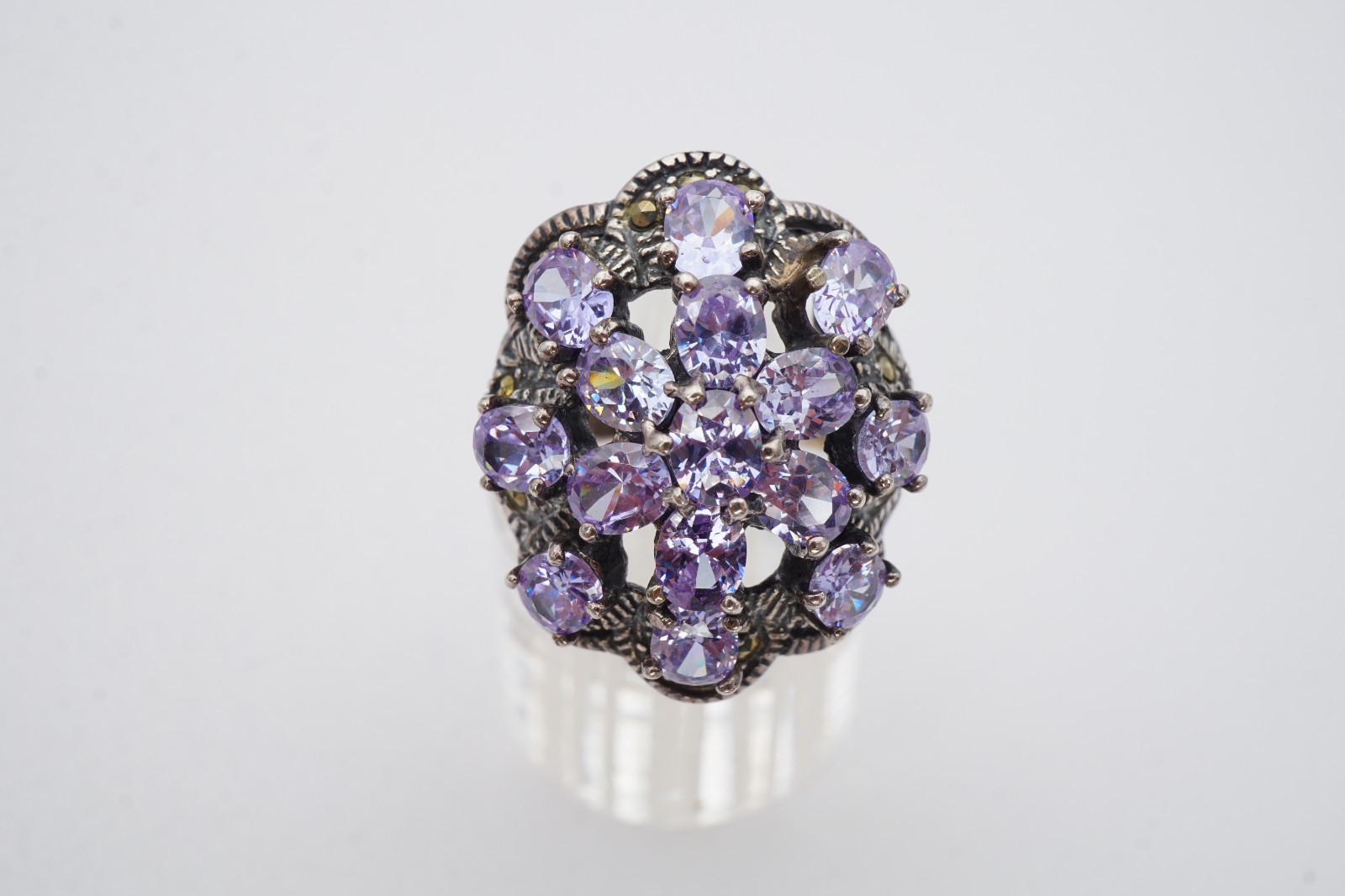 Vintage Sterling Silver 925 Marcasite CZ Ring Size 5