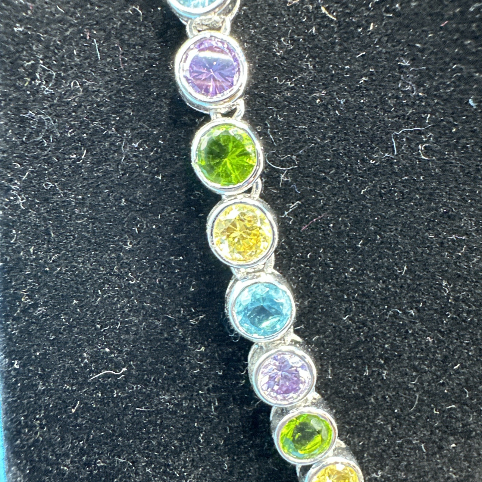 Vintage Suzanne Somers MultiColor Bezel 925 Silver Bracelet 7.5in/Necklace 18in