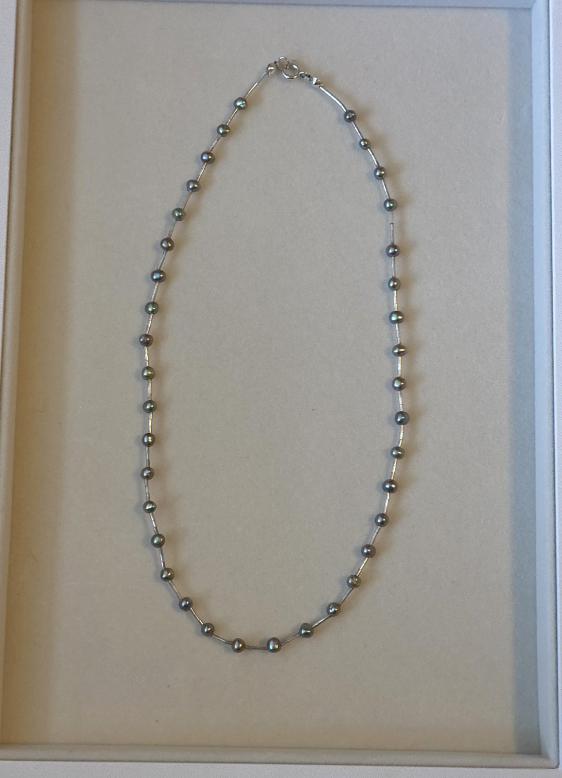 925 Sterling Silver Peacock Pearl Station Necklace 16″ Taxco Style Vintage