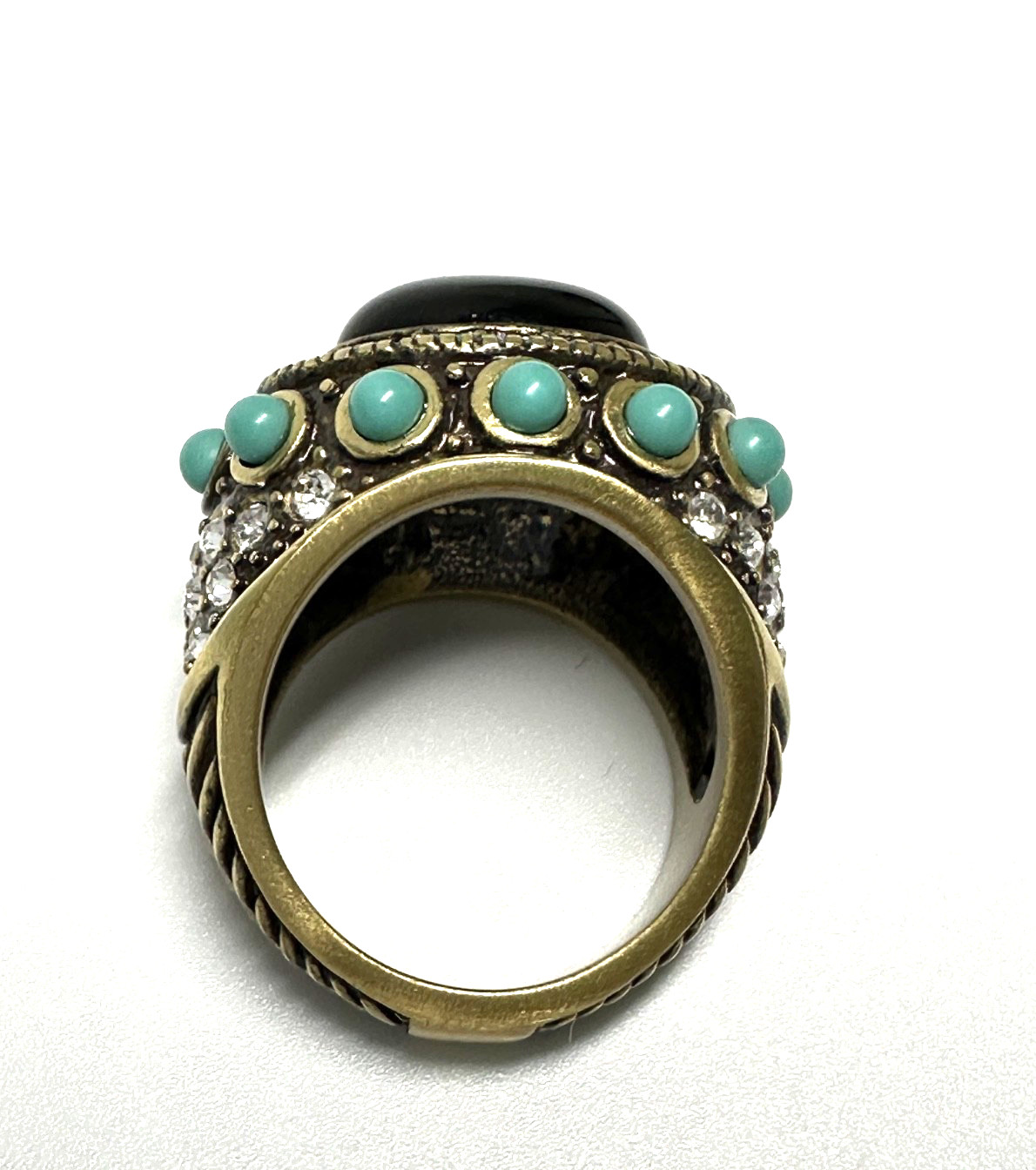 VINTAGE HEIDI DAUS BLACK, RHINESTONE, LIGHT BLUE ACCENTED SIZE 7.5 RING N223