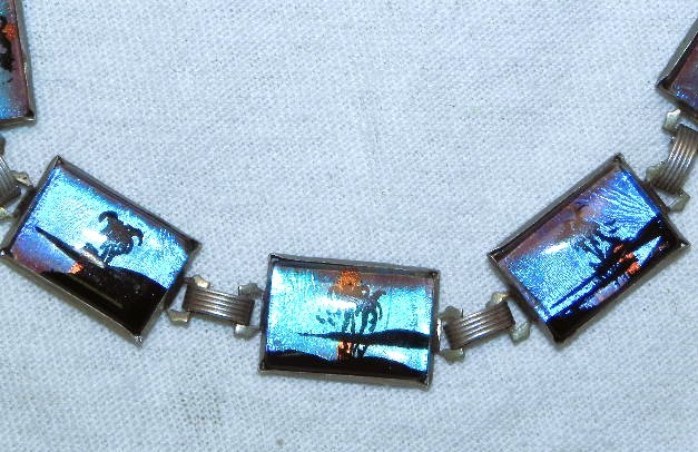Vintage Hoffman Blue Morpho Butterfly Wing Bracelet w Earring Set Silver Tone