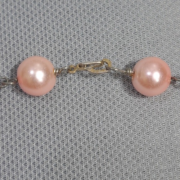 Vintage Handmade Women’s Necklace Pink Cotton Candy Natural Stones, Faux Pearls