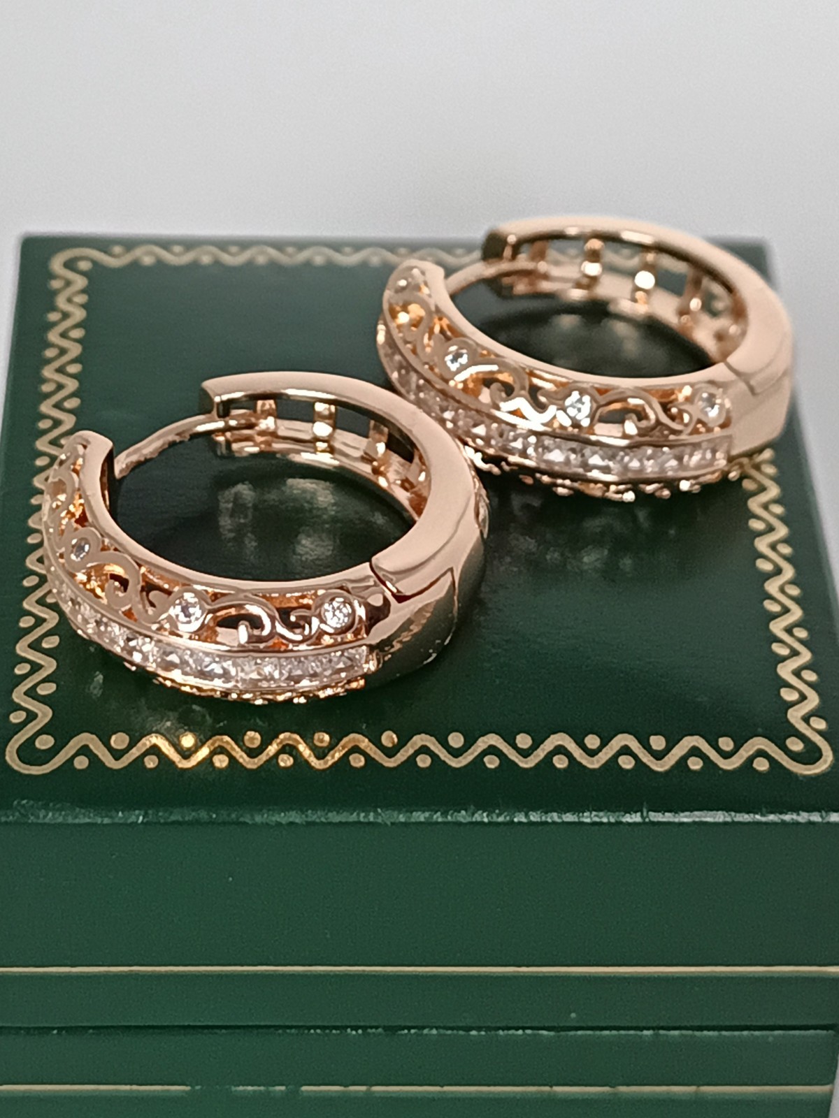 Vintage 1990-s 14 Ct Rolled Gold Large Solid Zircons Earrings-Hallmarked 585 RG