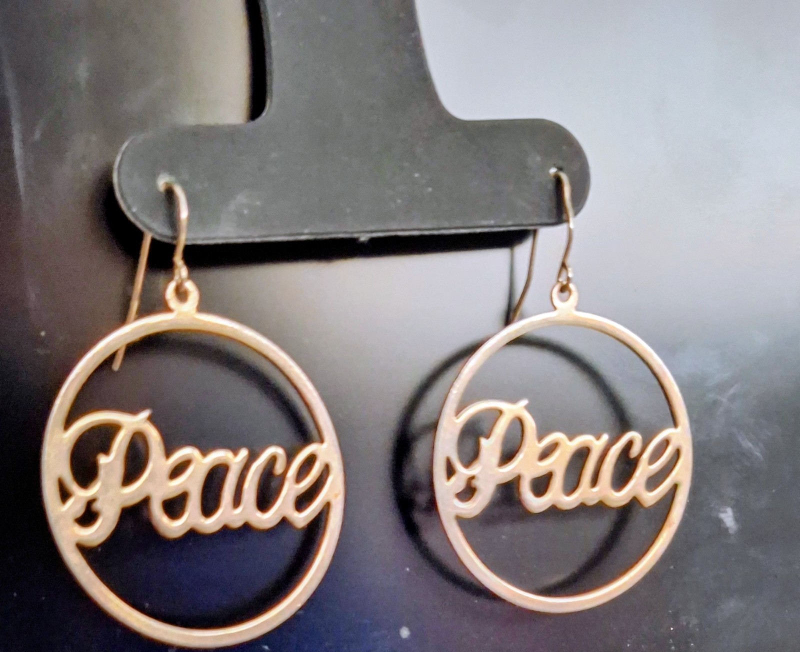 PEACE Goldtone Earrings Dangle Drop
