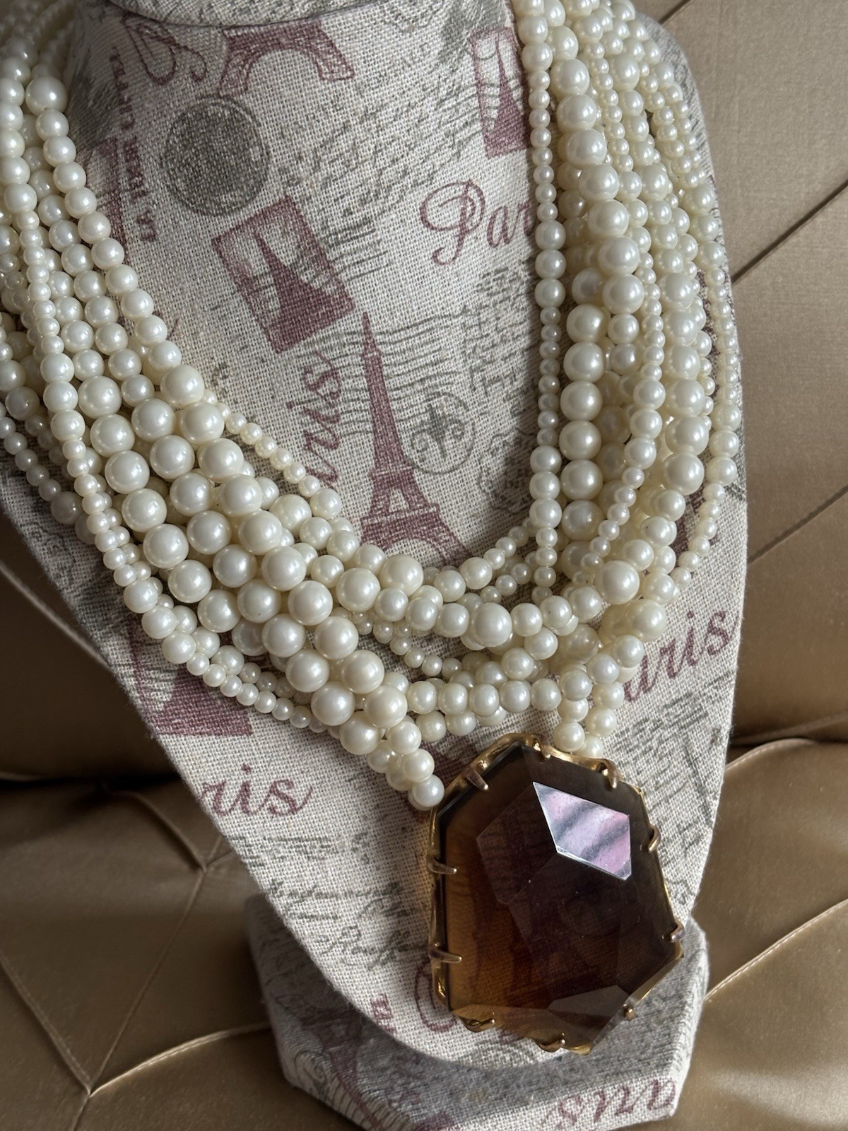 Vintage Pearl And Amber Costume Jewelry By Chico’s Excellent Statement