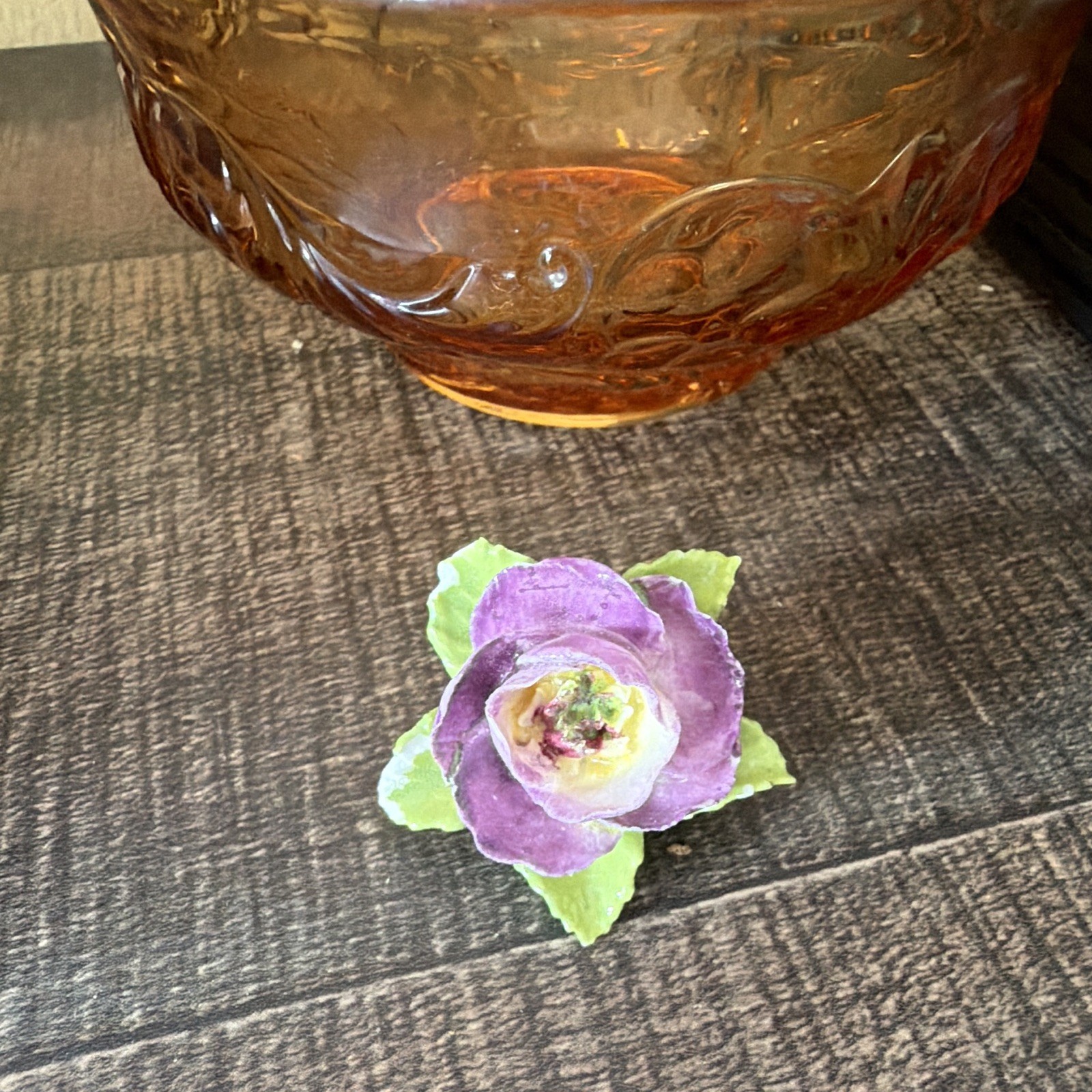 Dorothy Ann China Porcelain Flower Brooch Pin Purple & Green Signed Women’s