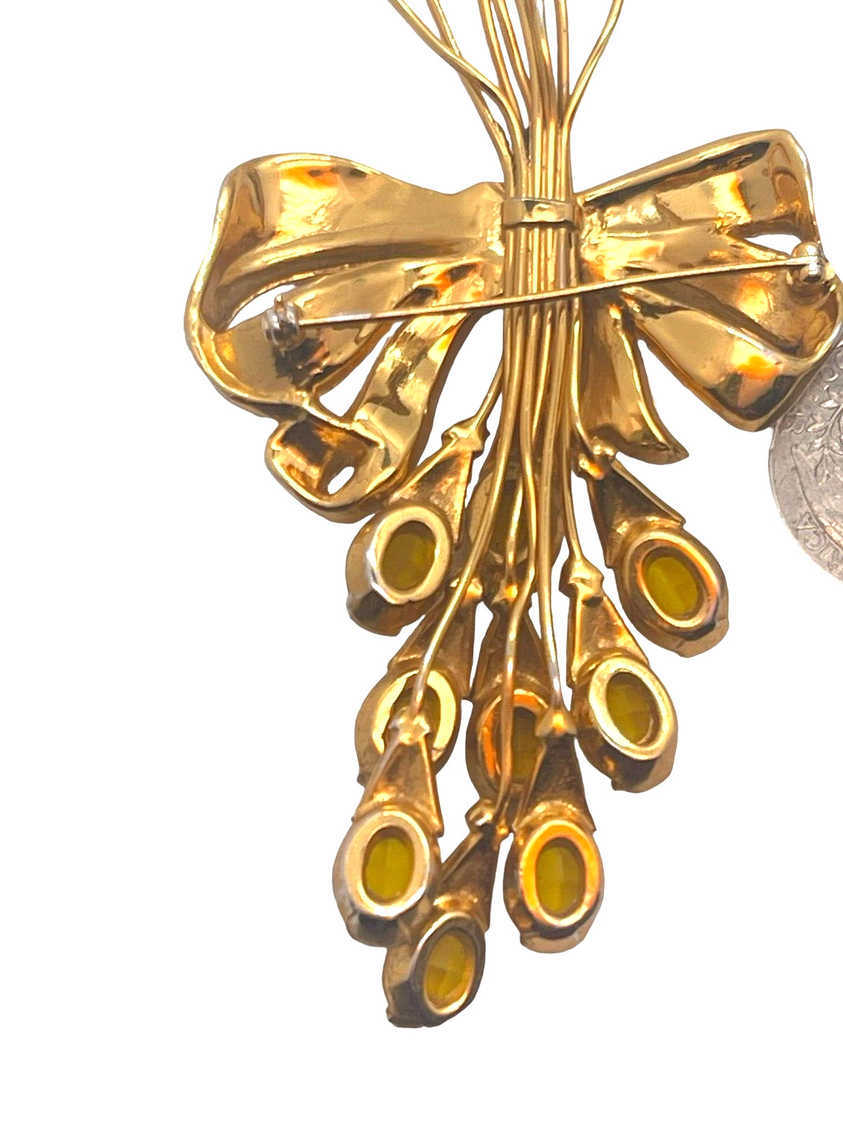 Gorgeous Figural Wisteria Flower Rhinestone Brooch Large Ribbon