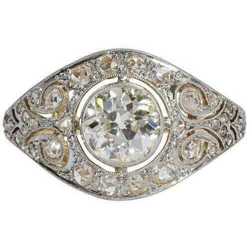Art Deco Style Round Lab-Created Diamond Wedding 14K Yellow Gold FN Women’s Ring