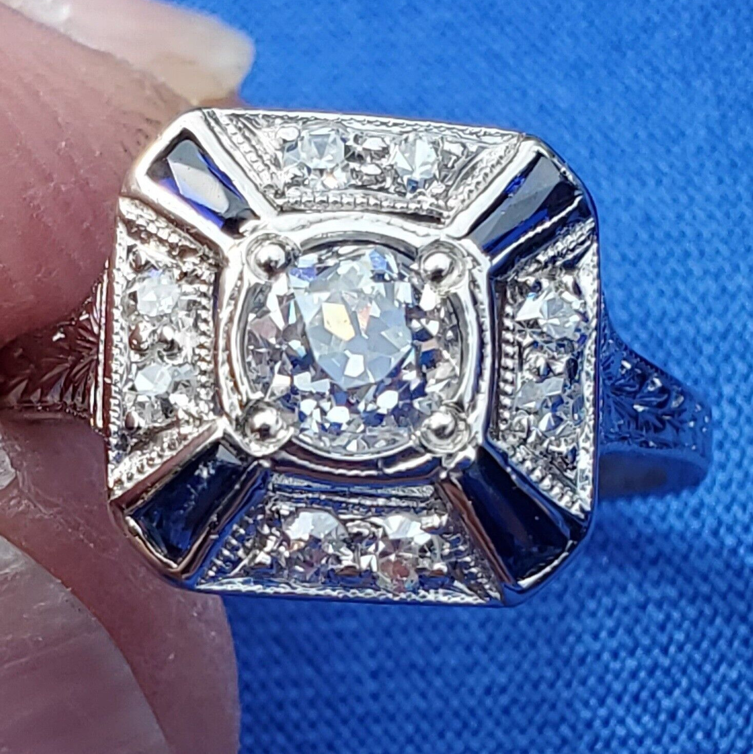 Original EARTH MINED DIAMOND Deco PLATINUM Engagement Ring Vintage Solitaire 5