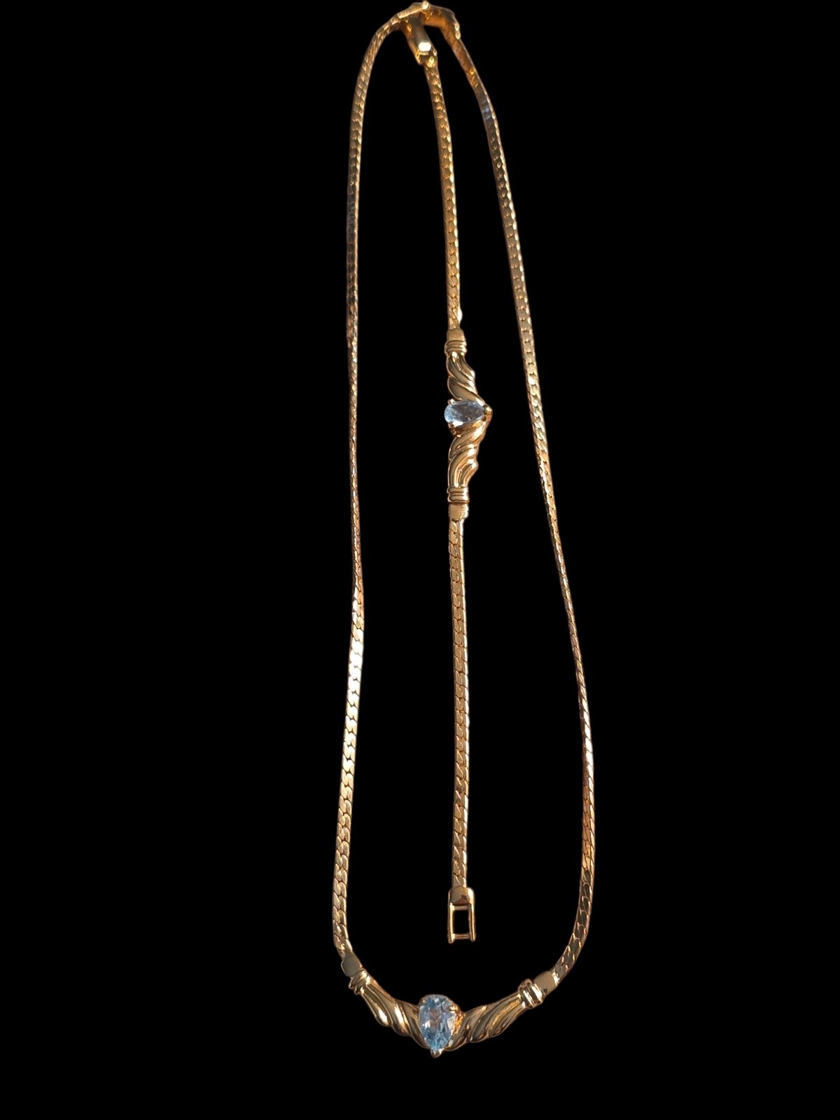 Vintage Goldtone & Blue Topaz Necklace & Bracelet