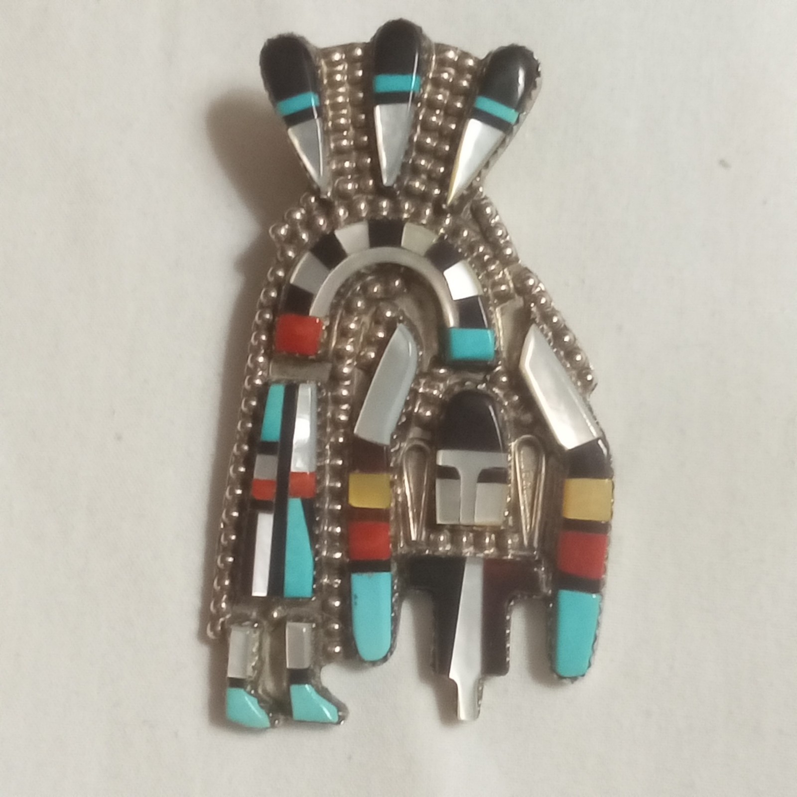 Zuni Multi-Stone Inlay Rainbow Yei Bolo Slide HE Cellicion Herbert Ester