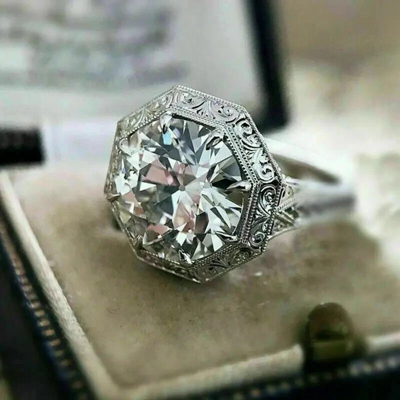 Vintage Art Deco 4.5CT Round Lab Created Diamond Octagon Halo Ring 925 Silver