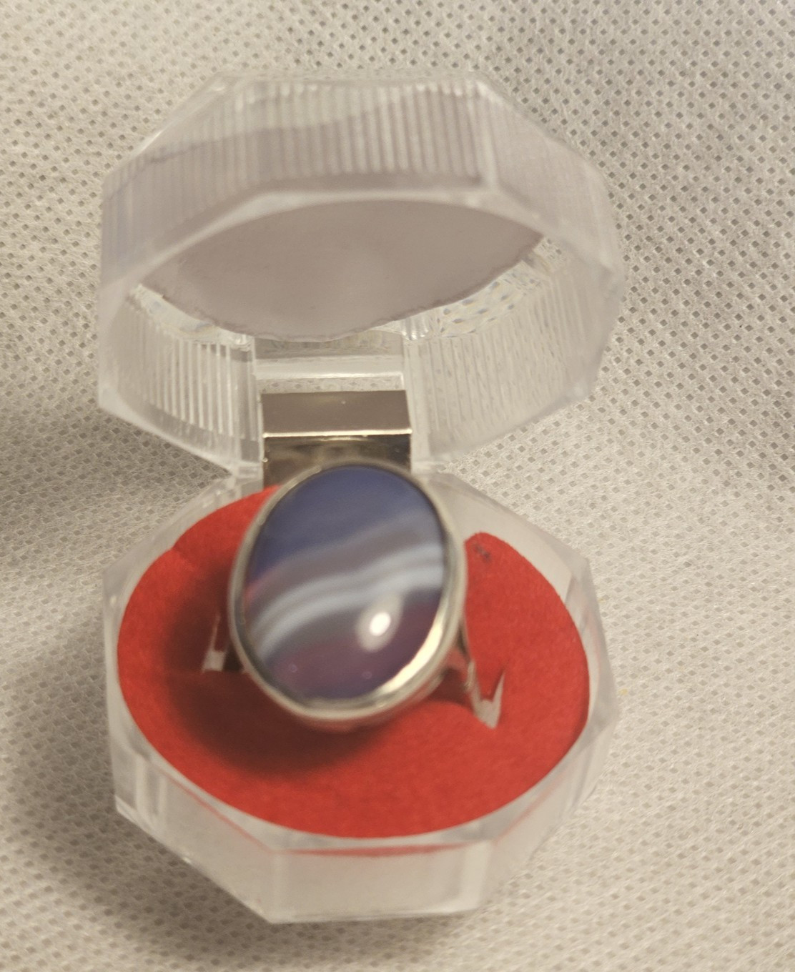 Vintage Sterling Silver Blue Striped Agate Stone Ring Size – US 7 -UK 0