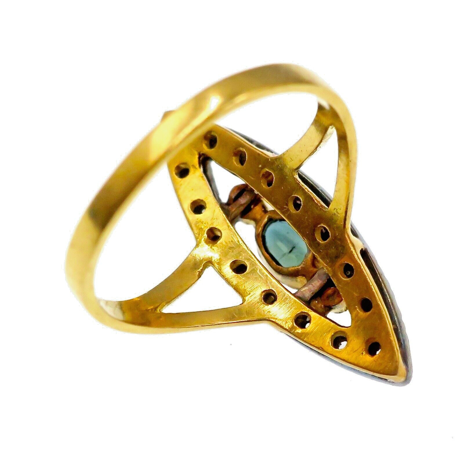 Vintage 18k Solid Yellow Gold Blue Sapphire and Rose Cut Diamond Ring Size 6