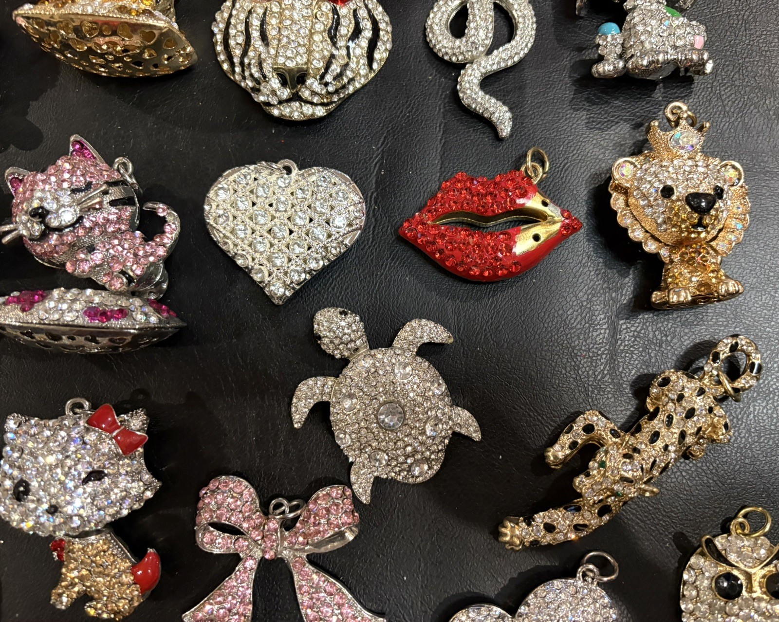 Rhinestone Lot Some Articulated Moveable Cat Tiger Owl Bird Koala Bear Pendants