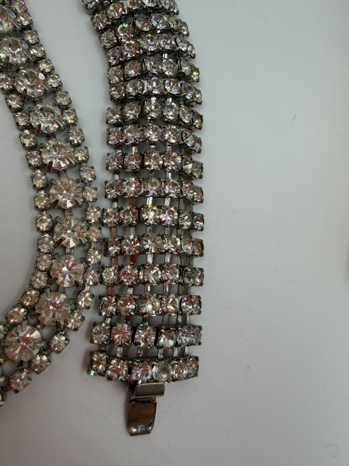Vintage Jewelry Lot Rhinestone Clear Bracelet Necklace Not Matching 2 Piece