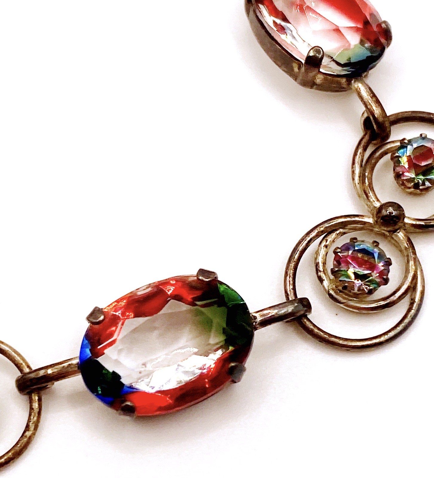 SILVER 835 FEINSTE RHEINKIESEL IRIS RAINBOW GLASS CAB BRACELET & EARRING SET