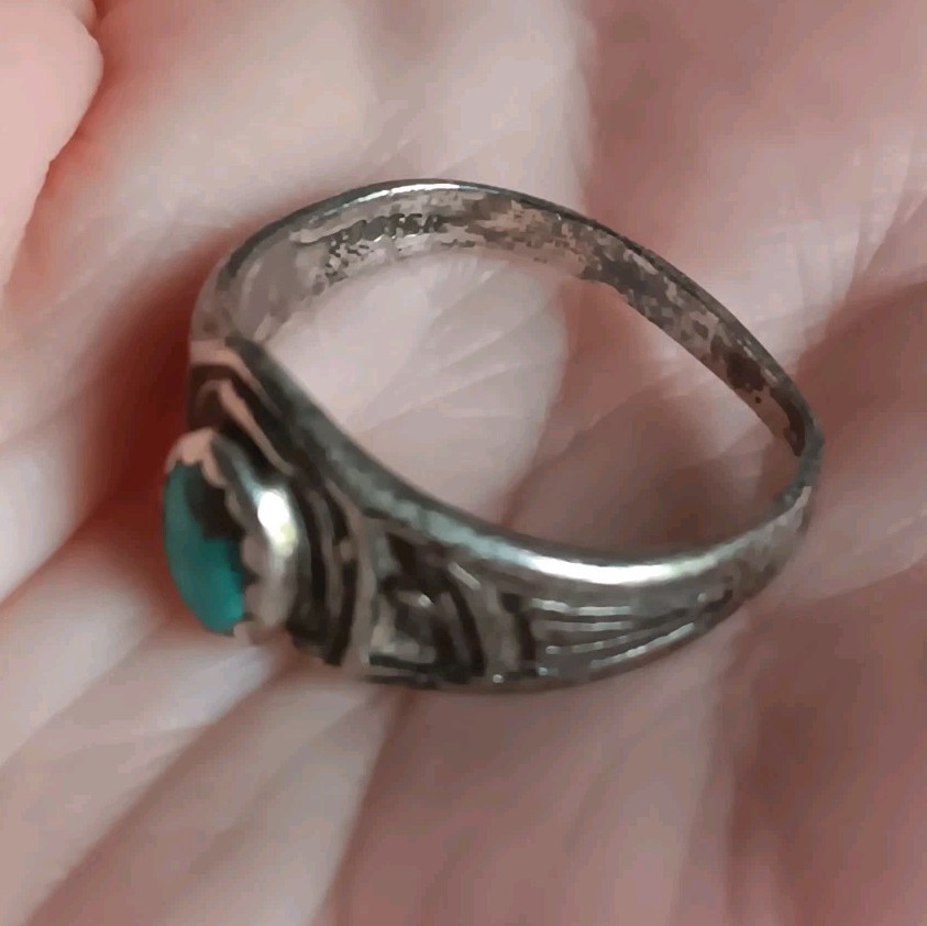 Vtg *Bent Band* Sterling Silver Turquoise Ring Southwestern Sombrero Size 6.75