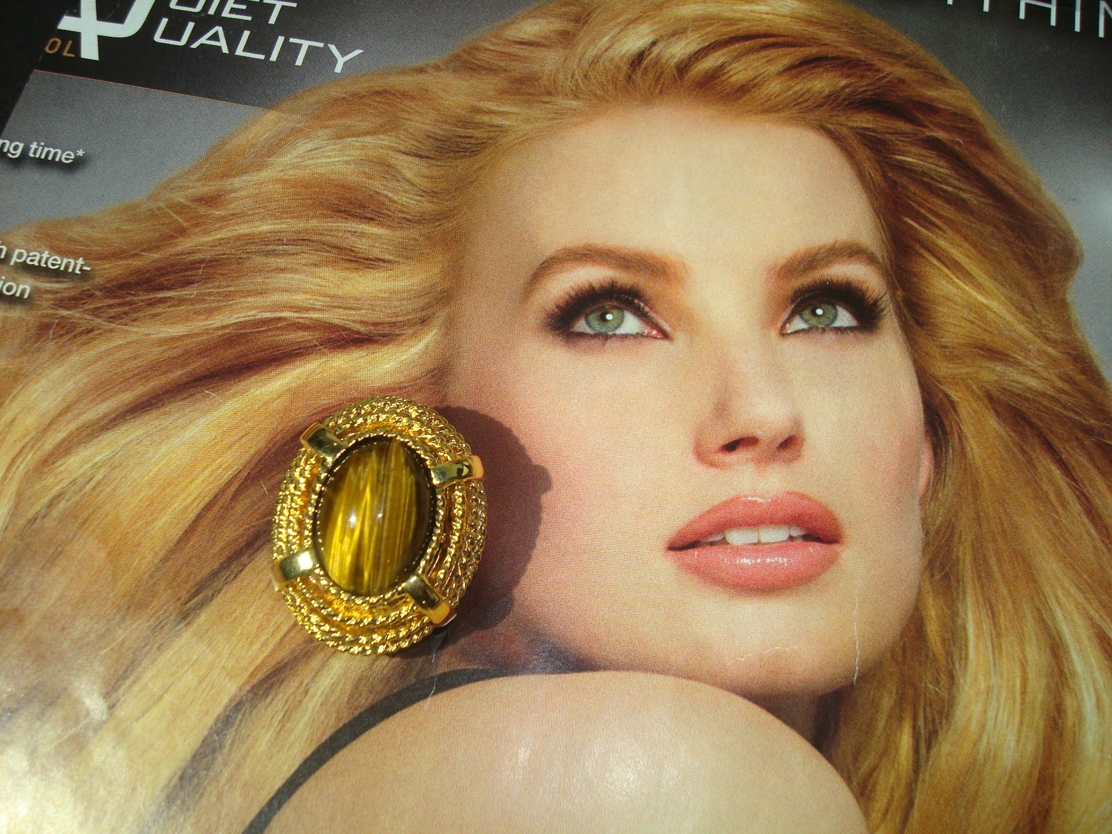 Vtg.St.JOHN LOT (2) EARRINGS OVAL TIGER’s EYE GOLD/T, BLACK ENAMEL RHINESTONES