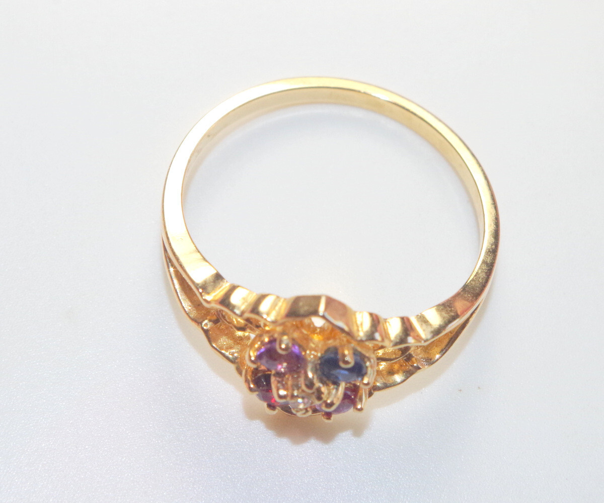 Vintage sapphire, Ruby, Amethyst, Smokey Topaz 14k GF Cocktail Four Stone Band R