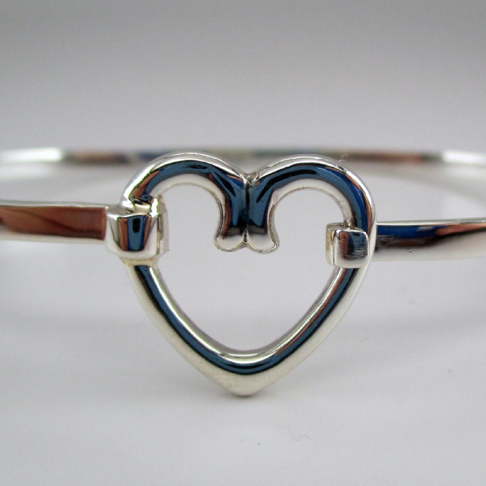 Sterling Silver Outline Heart Bangle Charm Bracelet Gift for Her Vintage New BCS