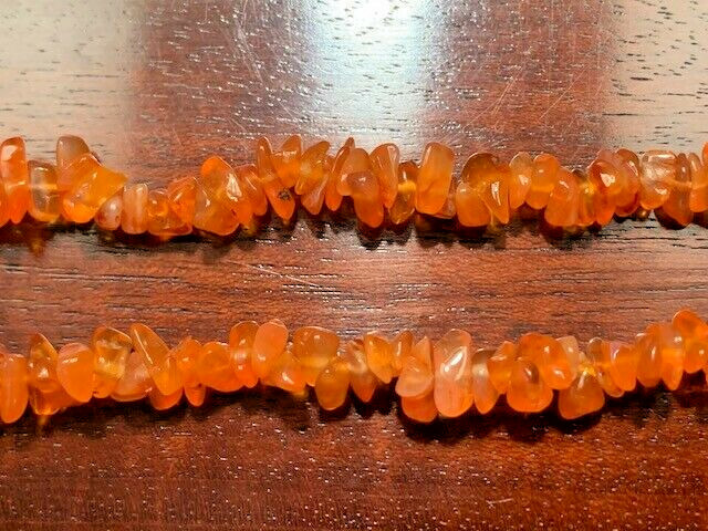 VINTAGE Polished Stone Necklace, Orange, 35″ Long, No Clasp