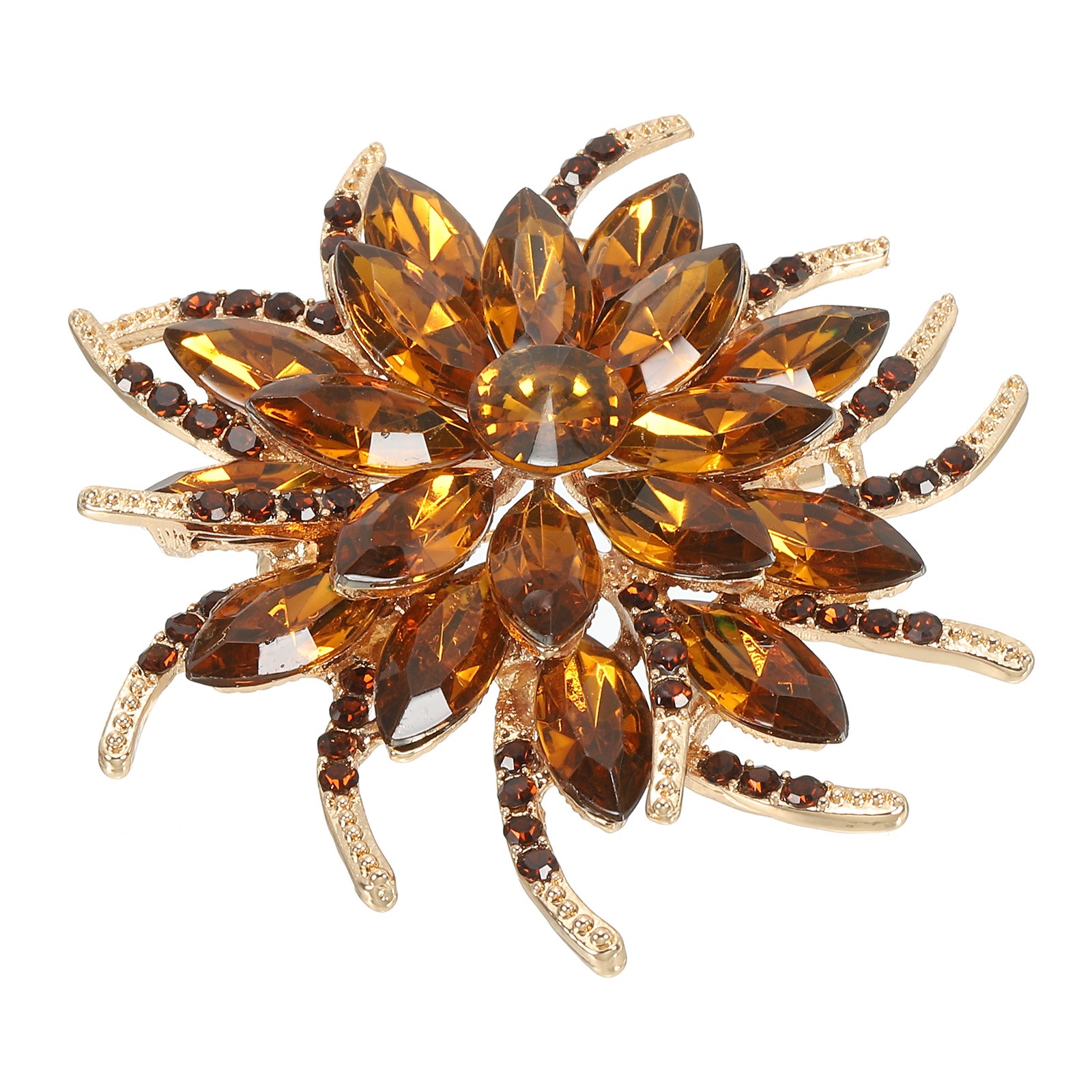 Rhinestone Flower Brooch Pin Vintage Crystal Flower Lapel Pin Coffee