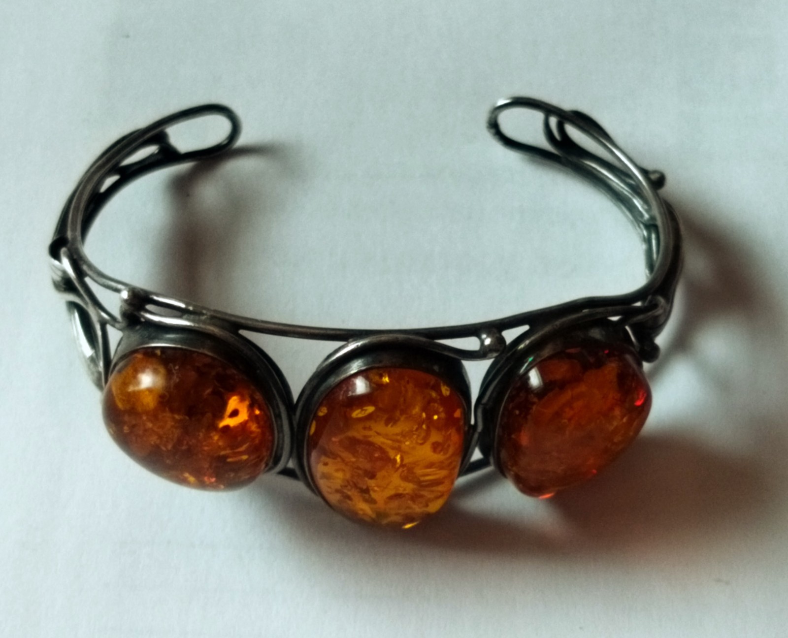 Sterling Silver Cuff Bracelet With Baltic Amber Stones.